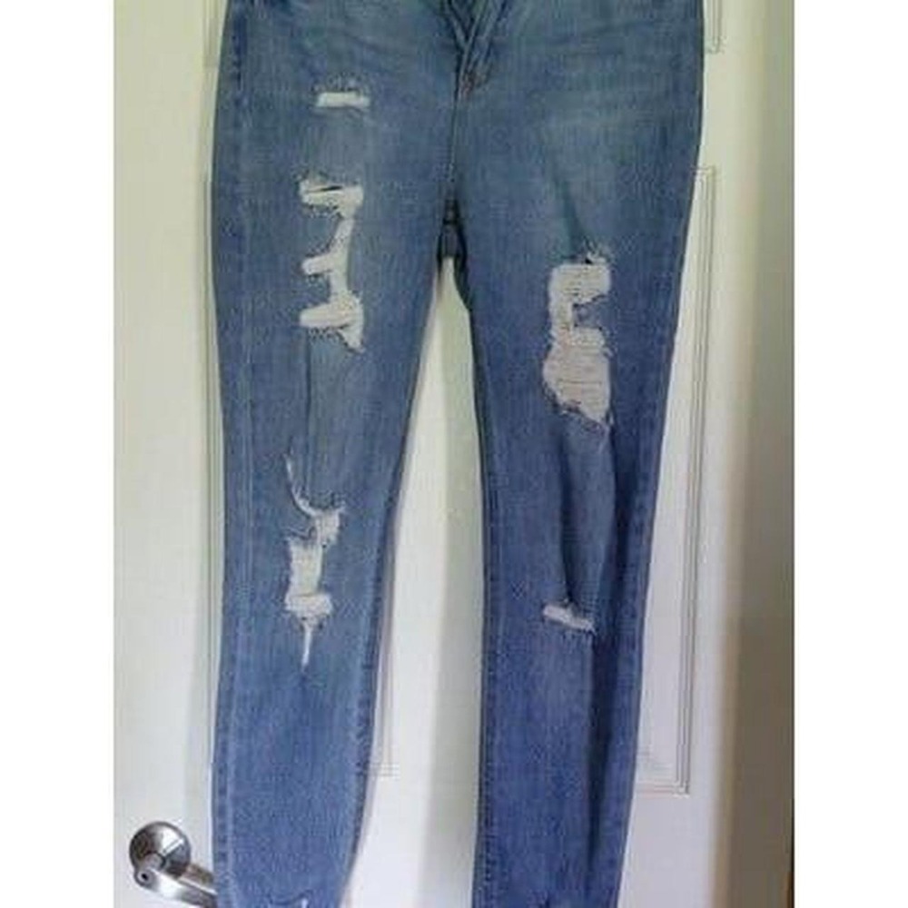 Tinseltown High Waist Skinny Jeans Womens Blue Distressed Ripped Frayed Ankle